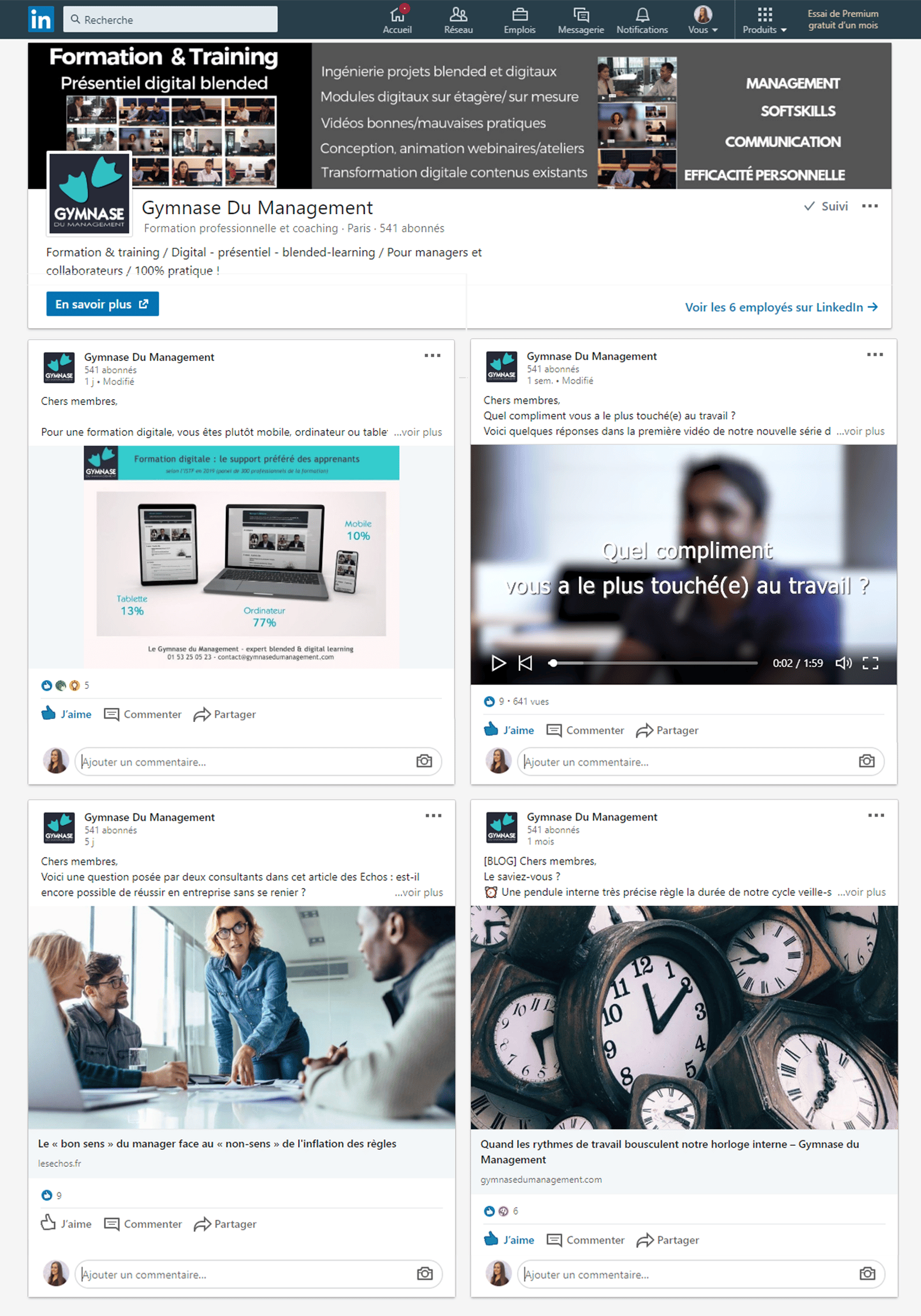 Page LinkedIn Gymnase du Management