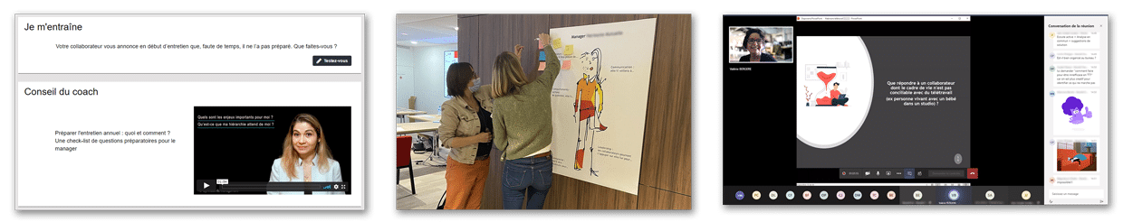 Exemples de contenus e-learning, formation présentielle et classe virtuelle